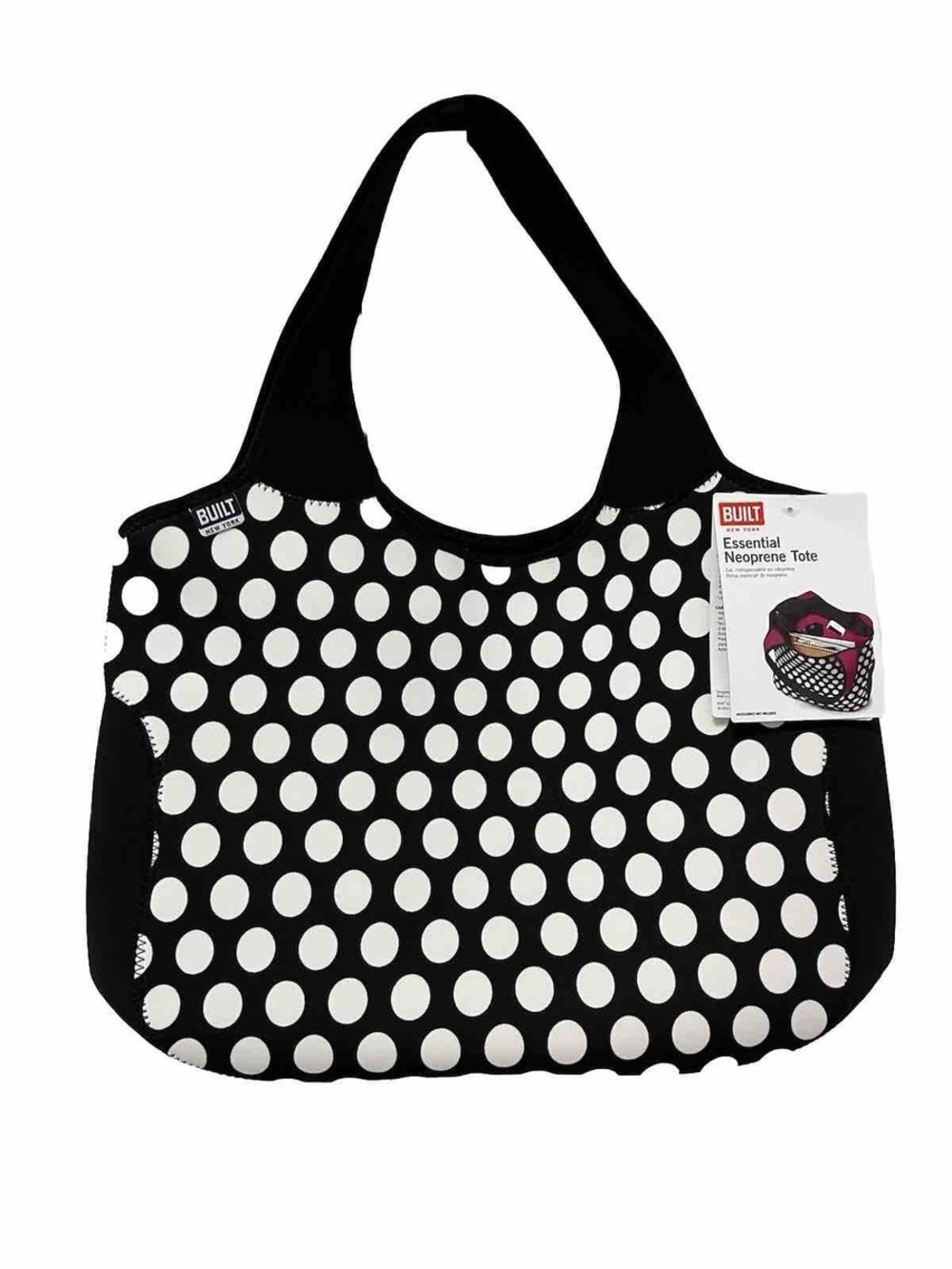 NWT Built Essential Neoprene Tote Bag Black & White Dots